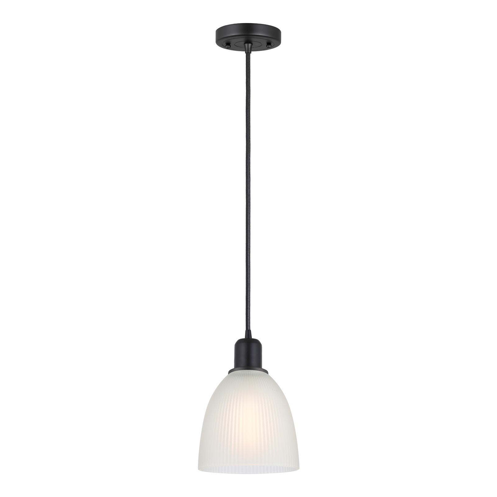 Innovations Castile 6in 1-Light Mini Pendant | Industrial Matte Black Steel and White Glass Dome | Kitchen Island & Dining Room | Model 900-1P-BK-G381