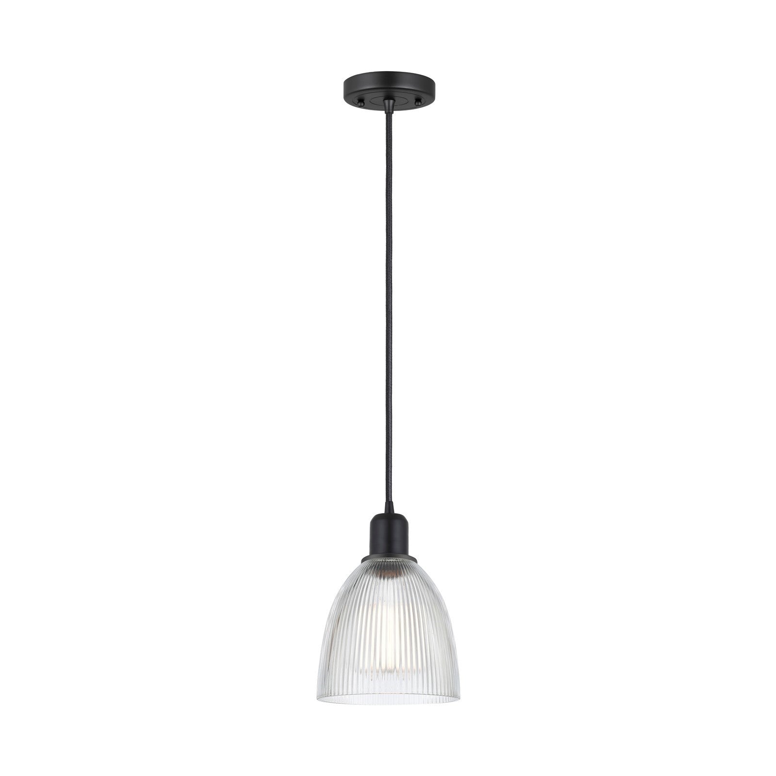 Innovations Castile 6in 1-Light Mini Pendant | Industrial Matte Black Steel and Clear Glass | Kitchen Island & Dining Room | Model 900-1P-BK-G382