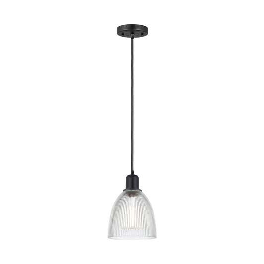 Innovations Castile 6in 1-Light Mini Pendant | Industrial Matte Black Steel and Clear Glass | Kitchen Island & Dining Room | Model 900-1P-BK-G382