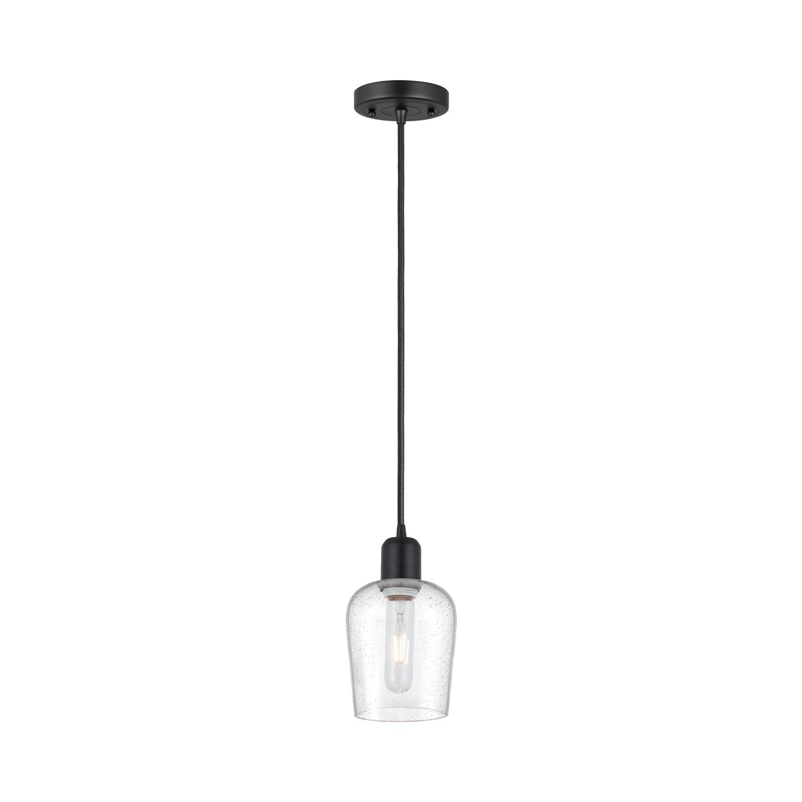 Innovations Remy 5.25in 1-Light Mini Pendant | Industrial Matte Black Steel and Seedy Glass | Kitchen Island & Dining Room | Model 900-1P-BK-G4204