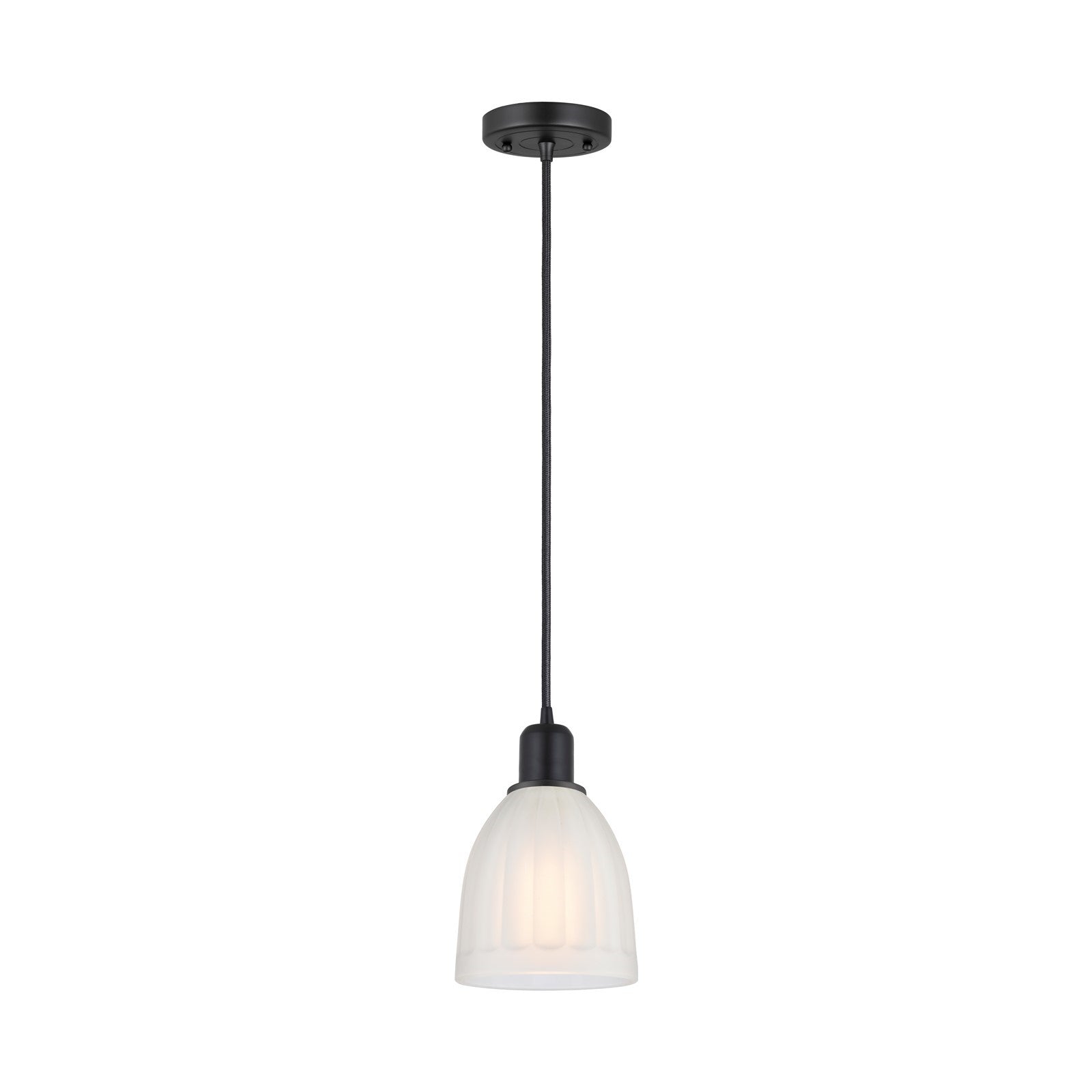 Innovations Brookfield 6in 1-Light Mini Pendant | Industrial Matte Black Steel and White Frosted Ribbed Glass | Kitchen Island | Model 900-1P-BK-G441