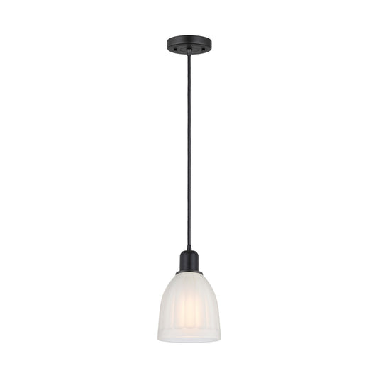Innovations Brookfield 6in 1-Light Mini Pendant | Industrial Matte Black Steel and White Frosted Ribbed Glass | Kitchen Island | Model 900-1P-BK-G441