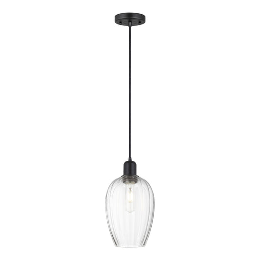 Innovations Preston Flute 6in 1-Light Mini Pendant | Industrial Matte Black Steel and Clear Glass | Kitchen Island & Dining | Model 900-1P-BK-G457-6CL