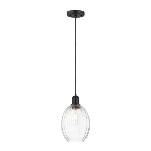 Innovations Preston Bulb 6.25in 1-Light Mini Pendant | Industrial Matte Black Steel and Cast Brass with Clear Glass Shade | Model 900-1P-BK-G459-6CL