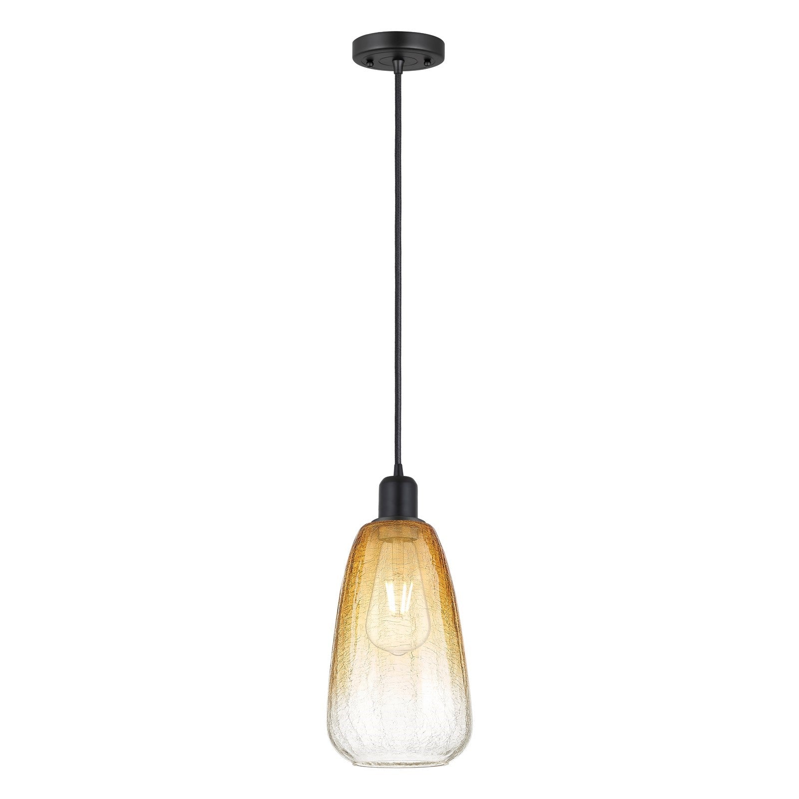 Innovations Brookhaven Almond 6in 1-Light Mini Pendant | Industrial Matte Black Steel and Amber Glass | Kitchen Island | Model 900-1P-BK-G480-6AM