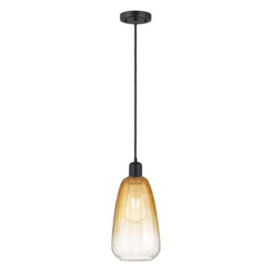 Innovations Brookhaven Almond 6in 1-Light Mini Pendant | Industrial Matte Black Steel and Amber Glass | Kitchen Island | Model 900-1P-BK-G480-6AM