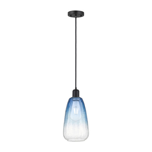Innovations Brookhaven Almond 6in 1-Light Mini Pendant | Industrial Matte Black Steel and Sapphire Blue Glass | Kitchen Island | Model 900-1P-BK-G480-6SB