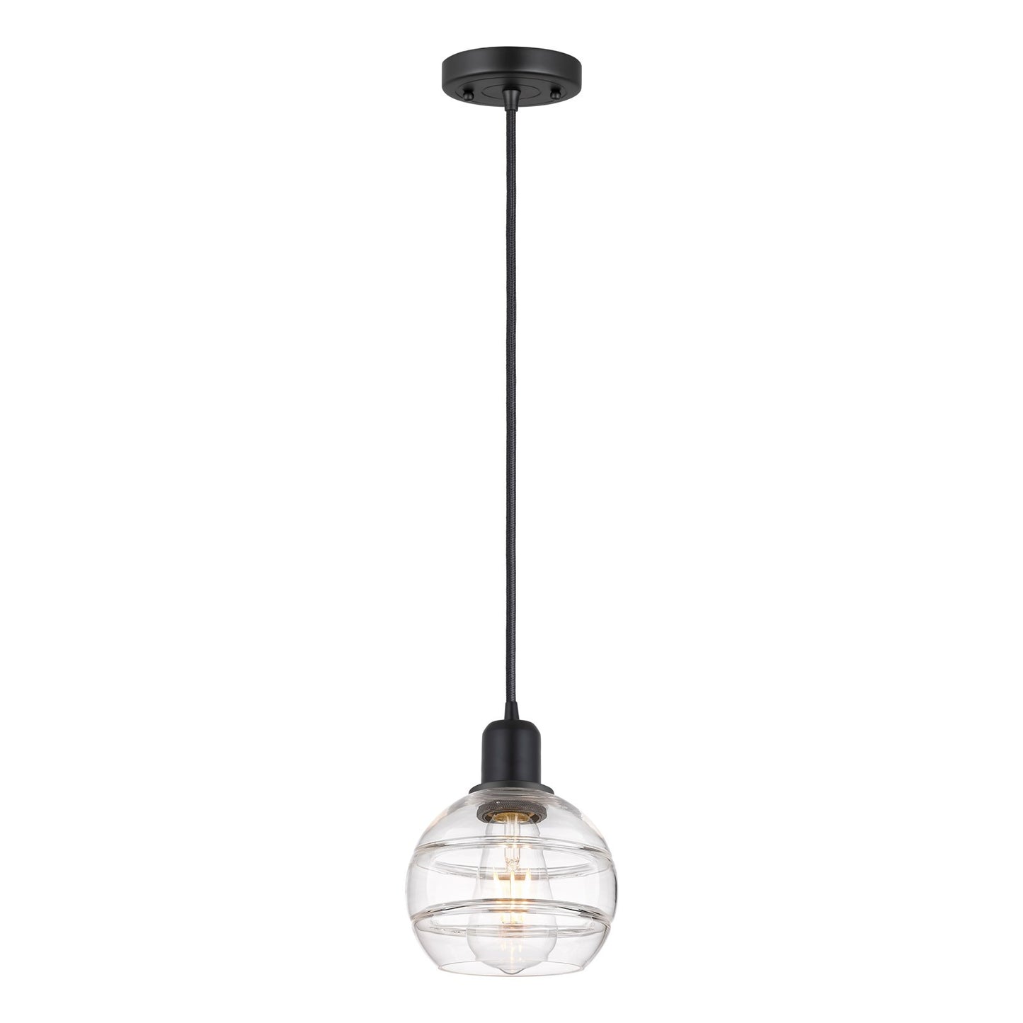 Innovations Rochester 6in 1-Light Mini Pendant | Industrial Matte Black Steel and Clear Glass | Kitchen Island | Model 900-1P-BK-G556-6CL