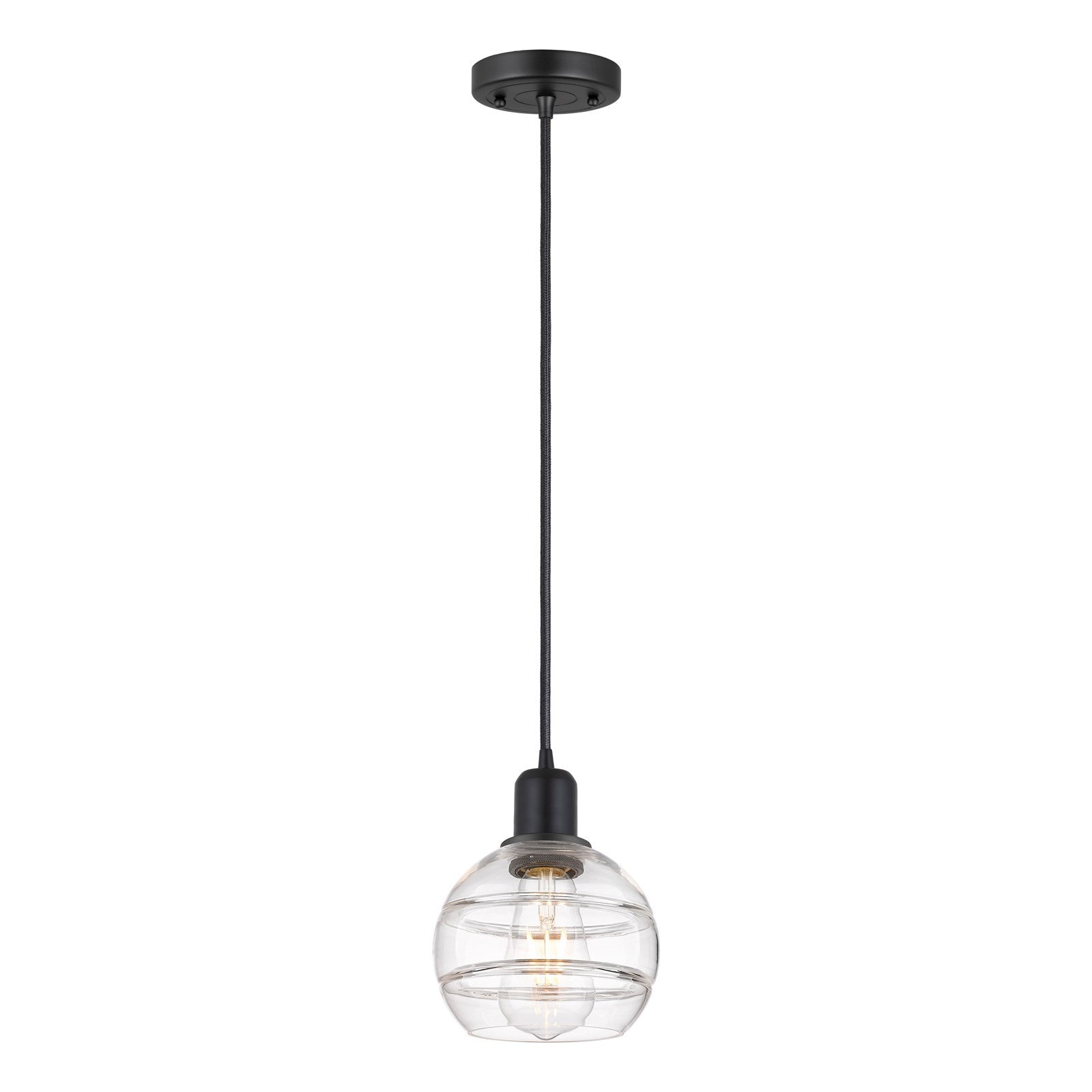 Innovations Rochester 6in 1-Light Mini Pendant | Industrial Matte Black Steel and Clear Glass | Kitchen Island | Model 900-1P-BK-G556-6CL