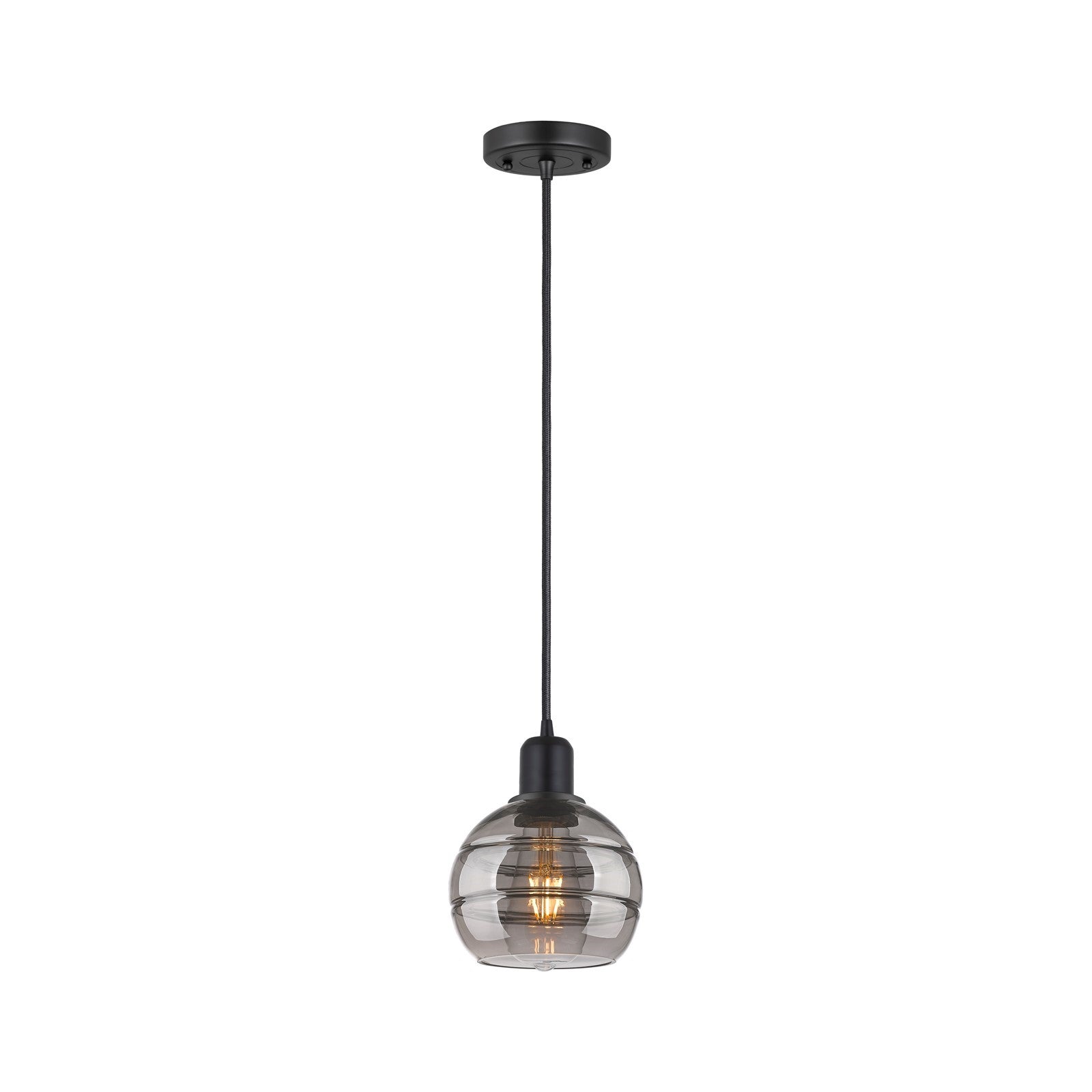 Innovations Rochester 6in 1-Light Mini Pendant | Industrial Matte Black Steel and Light Smoke Glass | Kitchen Island | Model 900-1P-BK-G556-6SM