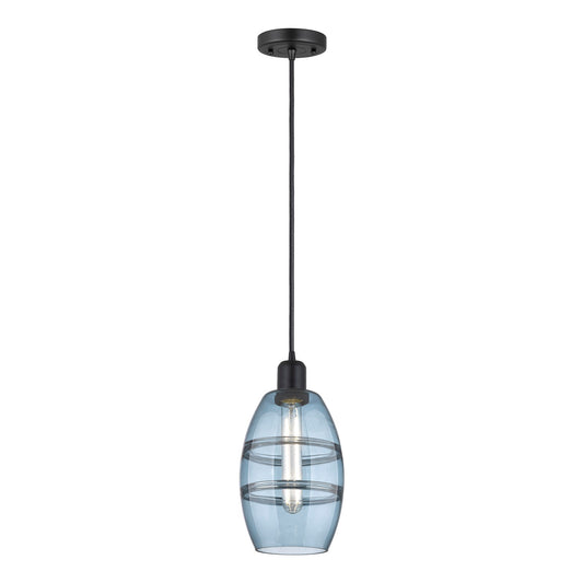Innovations Vaz 6in 1-Light Mini Pendant | Industrial Matte Black Steel and Blue Glass | Kitchen Island & Dining Room | Model 900-1P-BK-G557-6BL