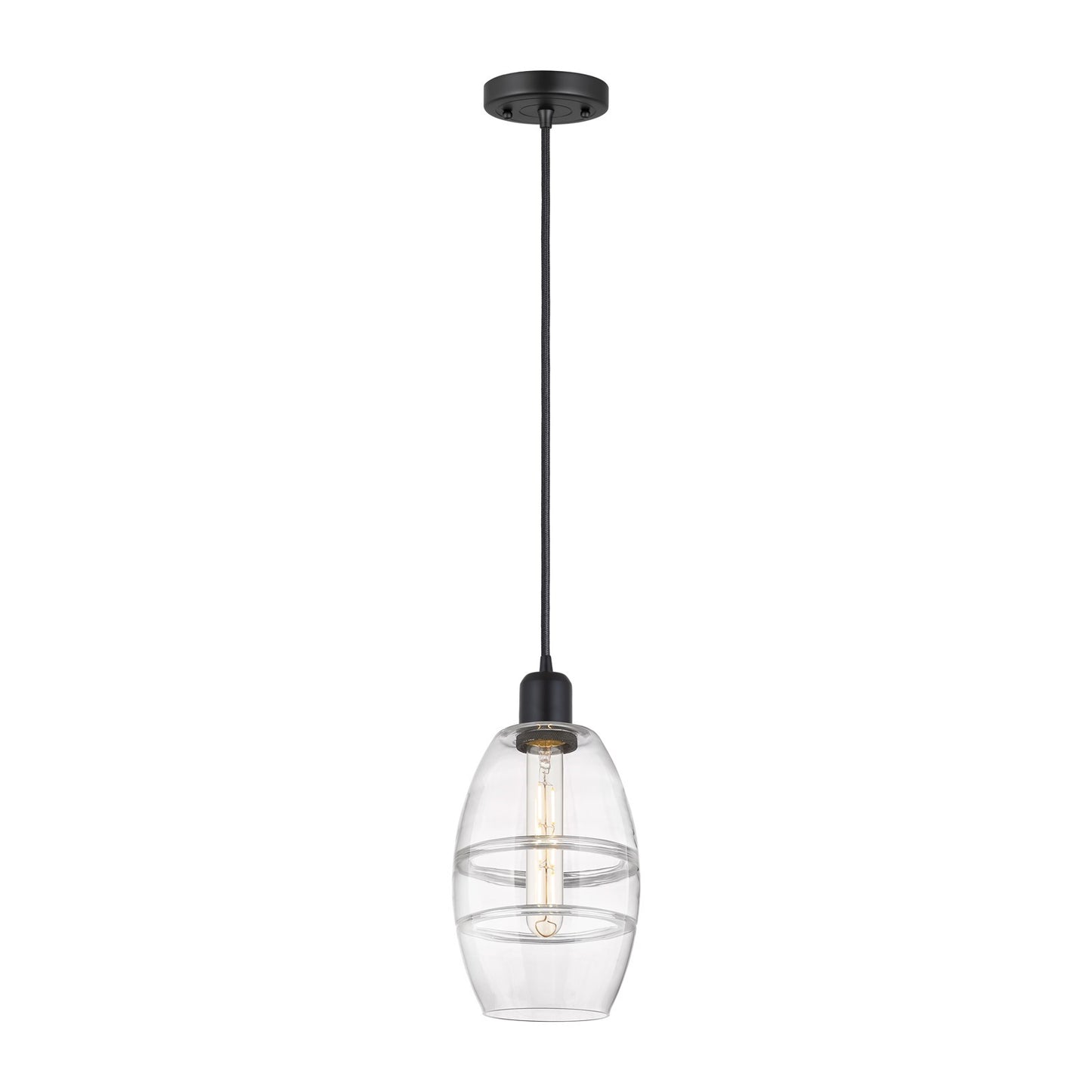 Innovations Vaz 6in 1-Light Mini Pendant | Industrial Matte Black Steel and Clear Glass | Kitchen Island & Dining Room | Model 900-1P-BK-G557-6CL