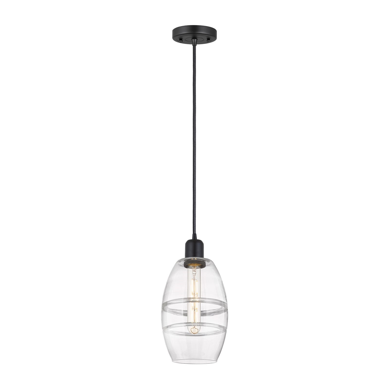 Innovations Vaz 6in 1-Light Mini Pendant | Industrial Matte Black Steel and Clear Glass | Kitchen Island & Dining Room | Model 900-1P-BK-G557-6CL