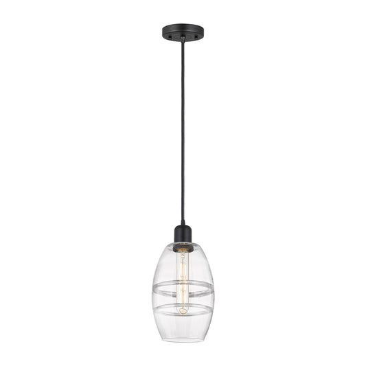Innovations Vaz 6in 1-Light Mini Pendant | Industrial Matte Black Steel and Clear Glass | Kitchen Island & Dining Room | Model 900-1P-BK-G557-6CL