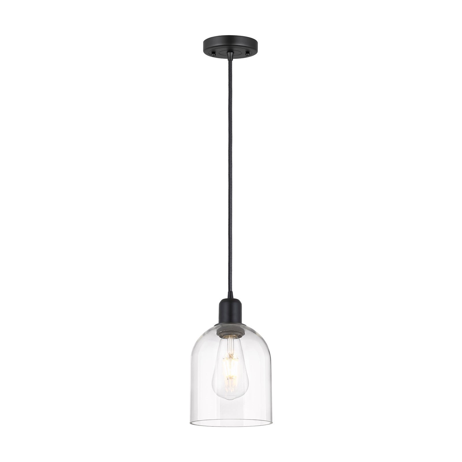 Innovations Bella 6in 1-Light Mini Pendant | Industrial Matte Black Steel and Clear Glass | Kitchen Island & Dining Room | Model 900-1P-BK-G558-6CL