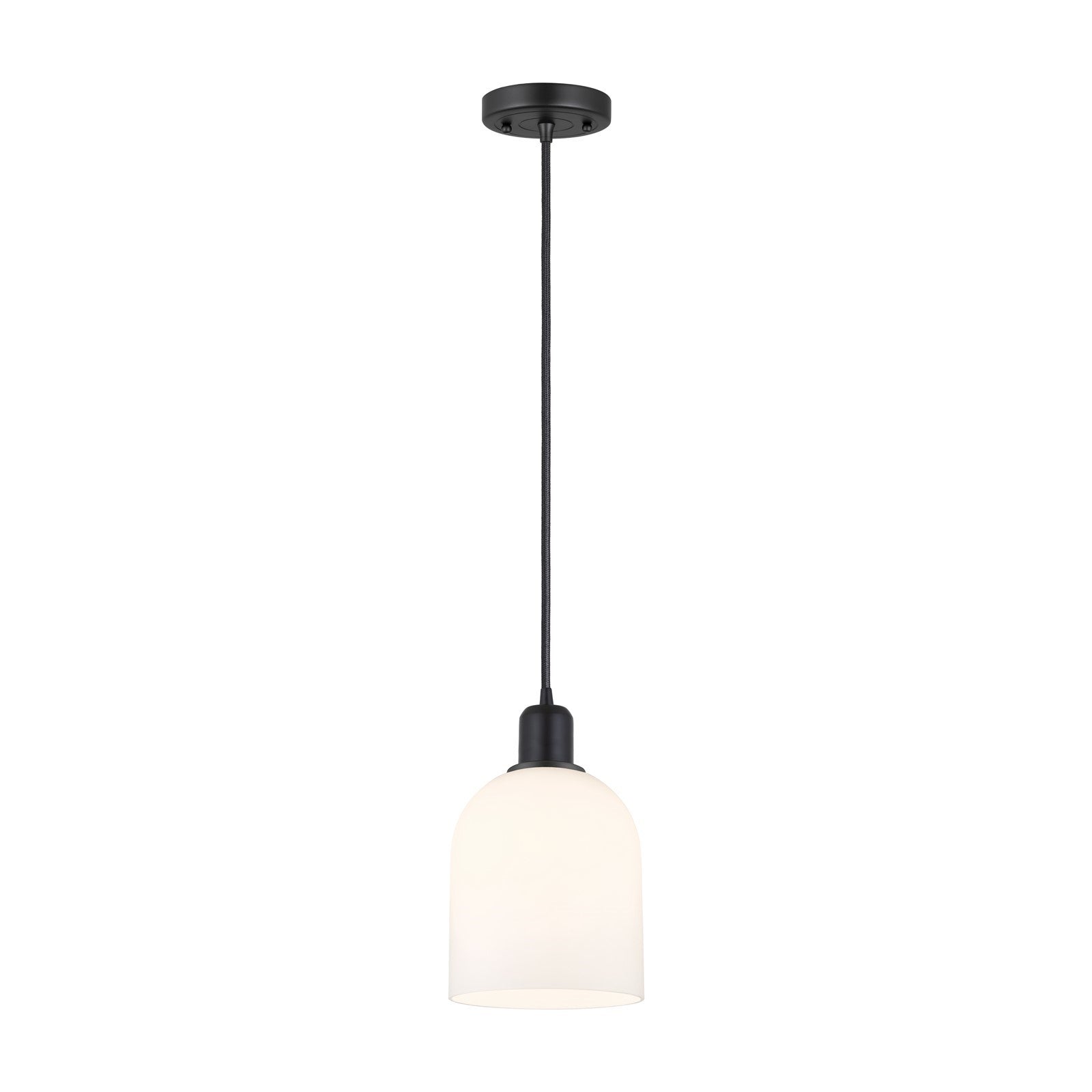Innovations Bella 6in 1-Light Mini Pendant | Industrial Matte Black Steel and White Glass | Kitchen Island & Dining Room | Model 900-1P-BK-G558-6GWH