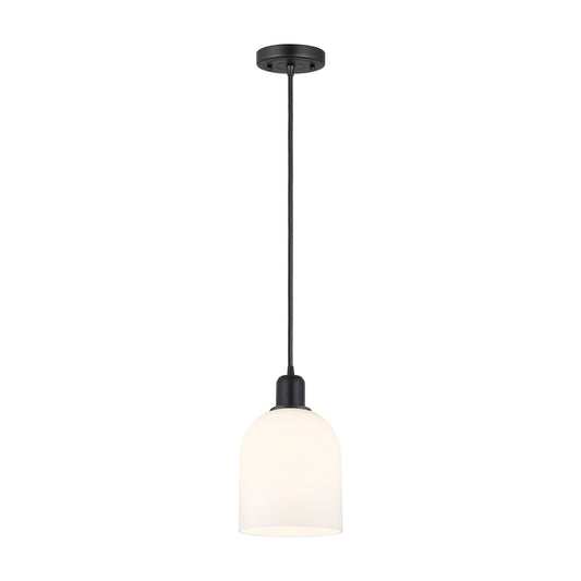 Innovations Bella 6in 1-Light Mini Pendant | Industrial Matte Black Steel and White Glass | Kitchen Island & Dining Room | Model 900-1P-BK-G558-6GWH