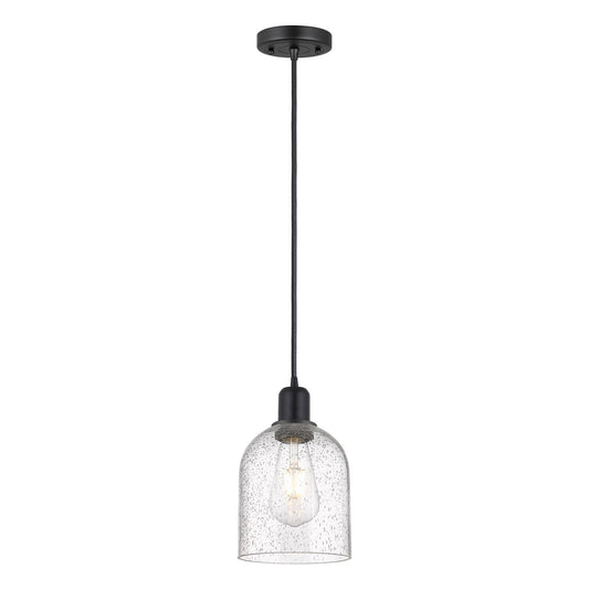 Innovations Bella 6in 1-Light Mini Pendant | Industrial Matte Black Steel and Seedy Glass | Kitchen Island | 5.5 x 5.5 x 9.5 in | Model 900-1P-BK-G558-6SDY