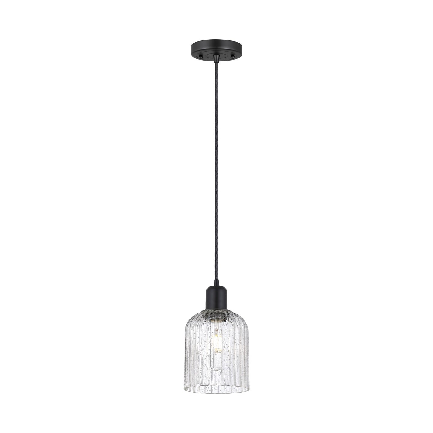 Innovations Bridal Veil 5in 1-Light Mini Pendant | Industrial Matte Black Steel and Seedy Glass | Kitchen Island | 5 x 9 in | Model 900-1P-BK-G559-5SDY