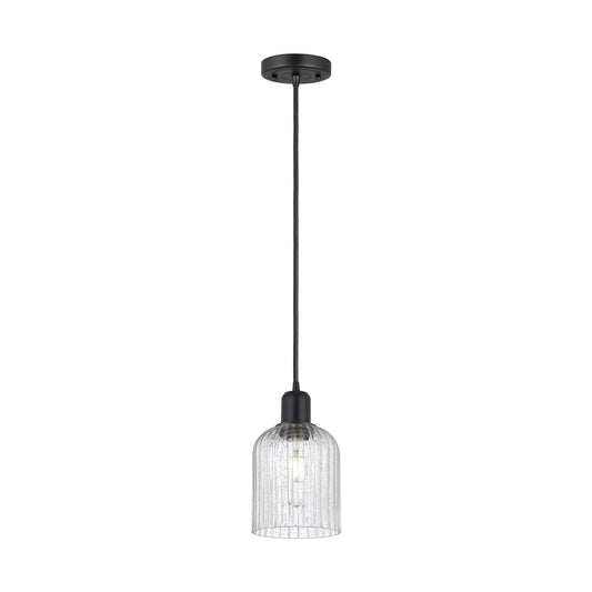 Innovations Bridal Veil 5in 1-Light Mini Pendant | Industrial Matte Black Steel and Seedy Glass | Kitchen Island | 5 x 9 in | Model 900-1P-BK-G559-5SDY