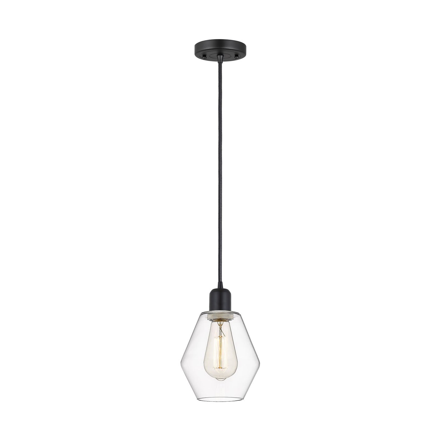 Innovations Cindyrella 6in 1-Light Mini Pendant | Industrial Matte Black Steel and Clear Glass | Kitchen Island & Dining Room | Model 900-1P-BK-G652-6