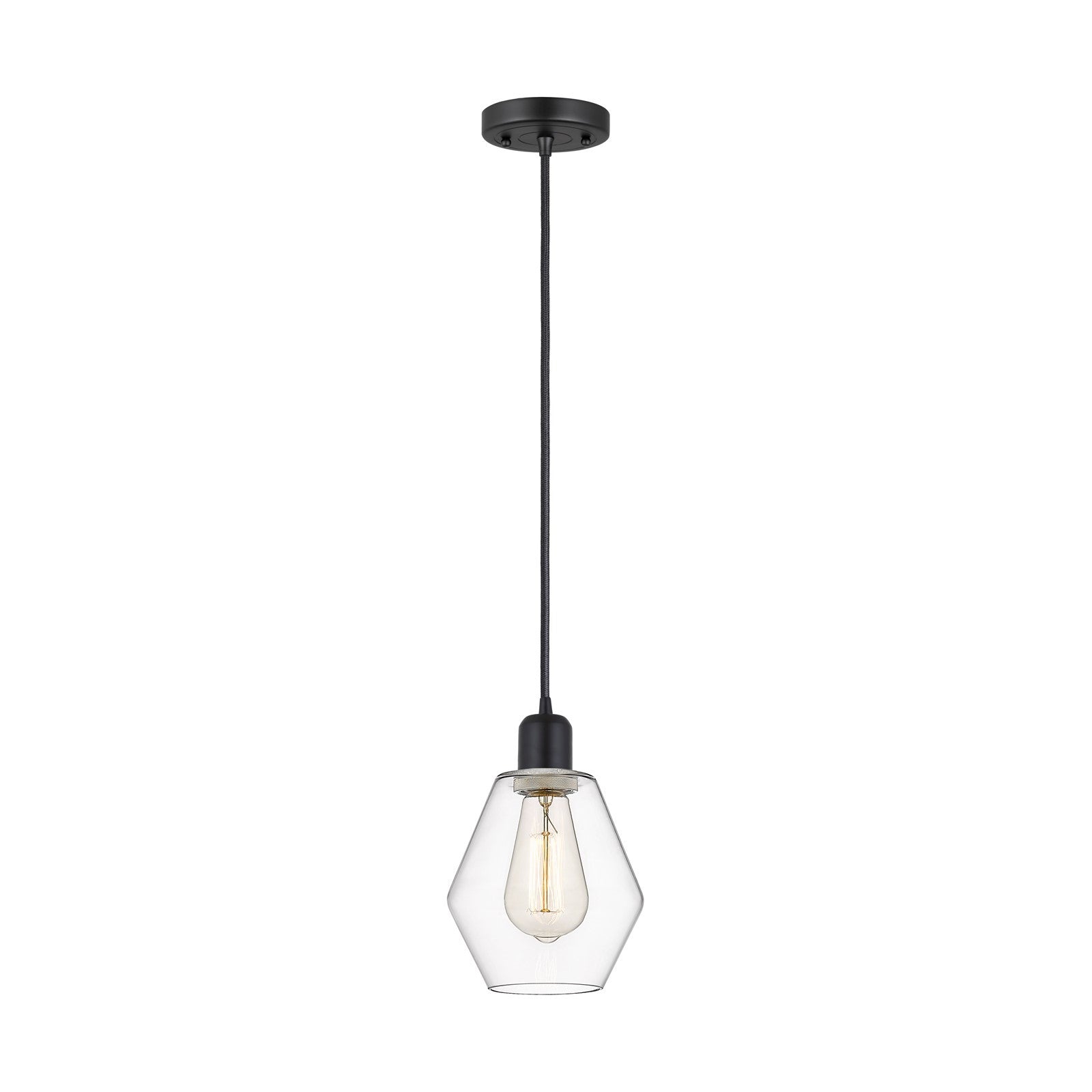 Innovations Cindyrella 6in 1-Light Mini Pendant | Industrial Matte Black Steel and Clear Glass | Kitchen Island & Dining Room | Model 900-1P-BK-G652-6