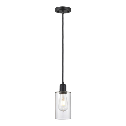 Innovations Clymer 4in 1-Light Mini Pendant | Industrial Matte Black Steel and Clear Glass | Kitchen Island | 4 x 4 x 9 in | Model 900-1P-BK-G802