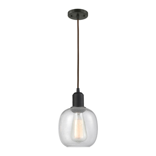 Innovations Belfast 6in 1-Light Mini Pendant | Industrial Oil Rubbed Bronze Steel and Seedy Glass | Kitchen Island | 6 x 6 x 9 in | Model 900-1P-OB-G104