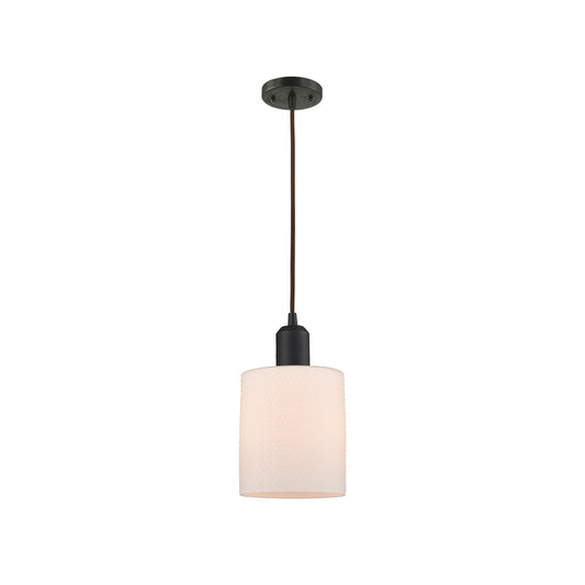Innovations Cobbleskill 5in 1-Light Mini Pendant | Industrial Oil Rubbed Bronze Steel and Matte White Glass | Kitchen Island & | Model 900-1P-OB-G111