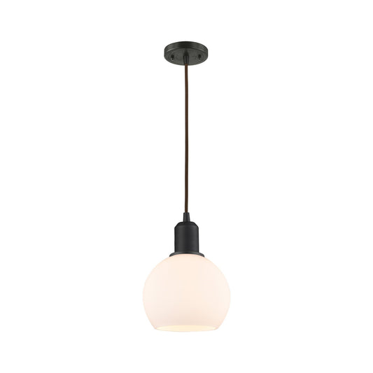 Innovations Athens 6in 1-Light Mini Pendant | Industrial Oil Rubbed Bronze Steel and Matte White Glass | Kitchen Island | Model 900-1P-OB-G121-6