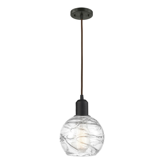 Innovations Athens Deco Swirl 6in 1-Light Mini Pendant | Industrial Oil Rubbed Bronze Steel and Clear Glass | Kitchen Island & | Model 900-1P-OB-G1213-6CL