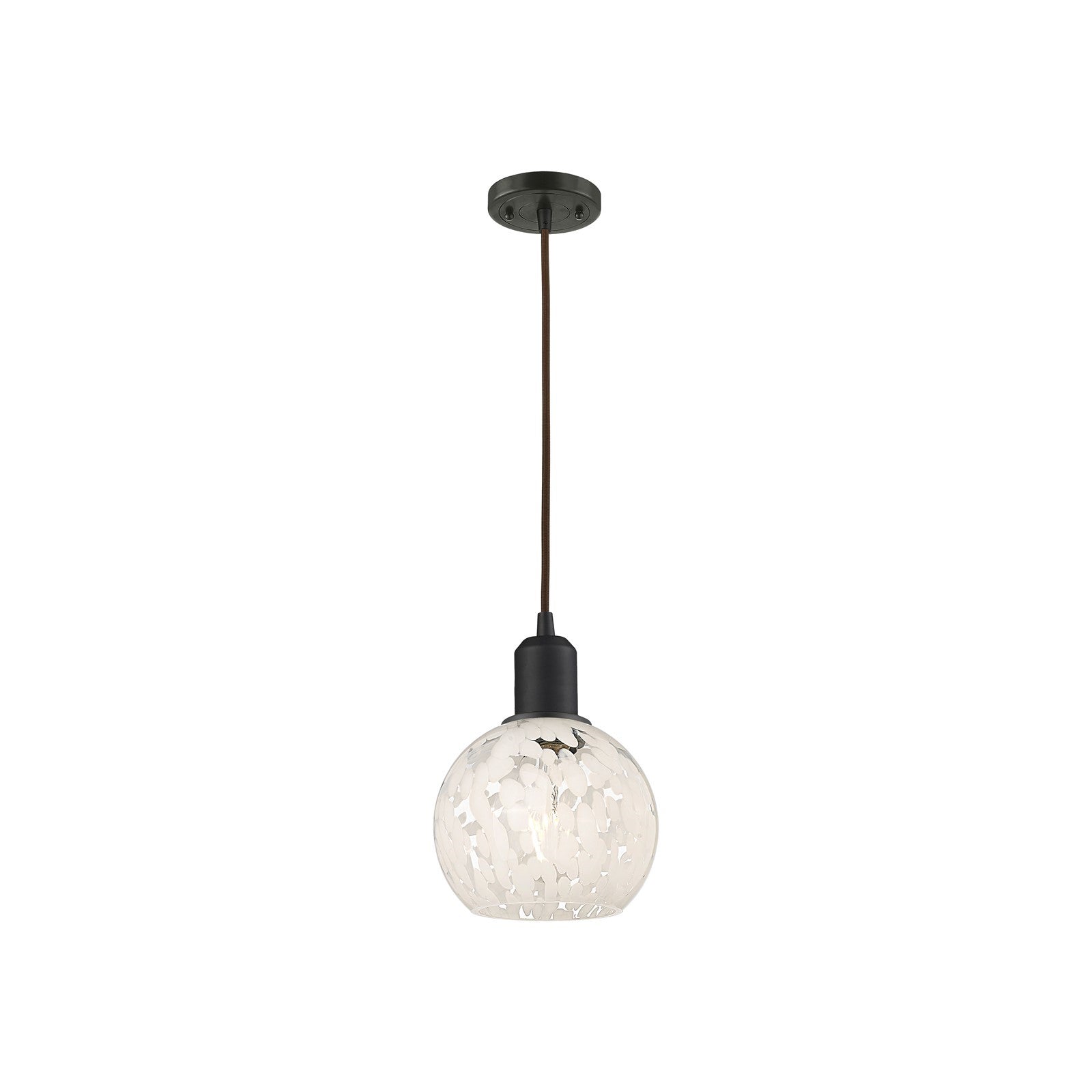 Innovations White Mouchette 6in 1-Light Mini Pendant | Industrial Oil Rubbed Bronze Steel and White Mouchette Glass | Kitchen | Model 900-1P-OB-G1216-6WM