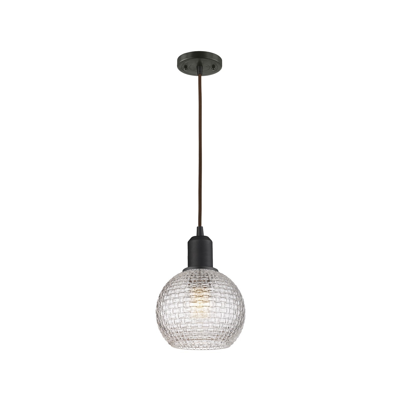 Innovations Athens 6in 1-Light Mini Pendant | Industrial Oil Rubbed Bronze Steel and Clear Basket Weave Glass | Kitchen Island | Model 900-1P-OB-G122C-6CL