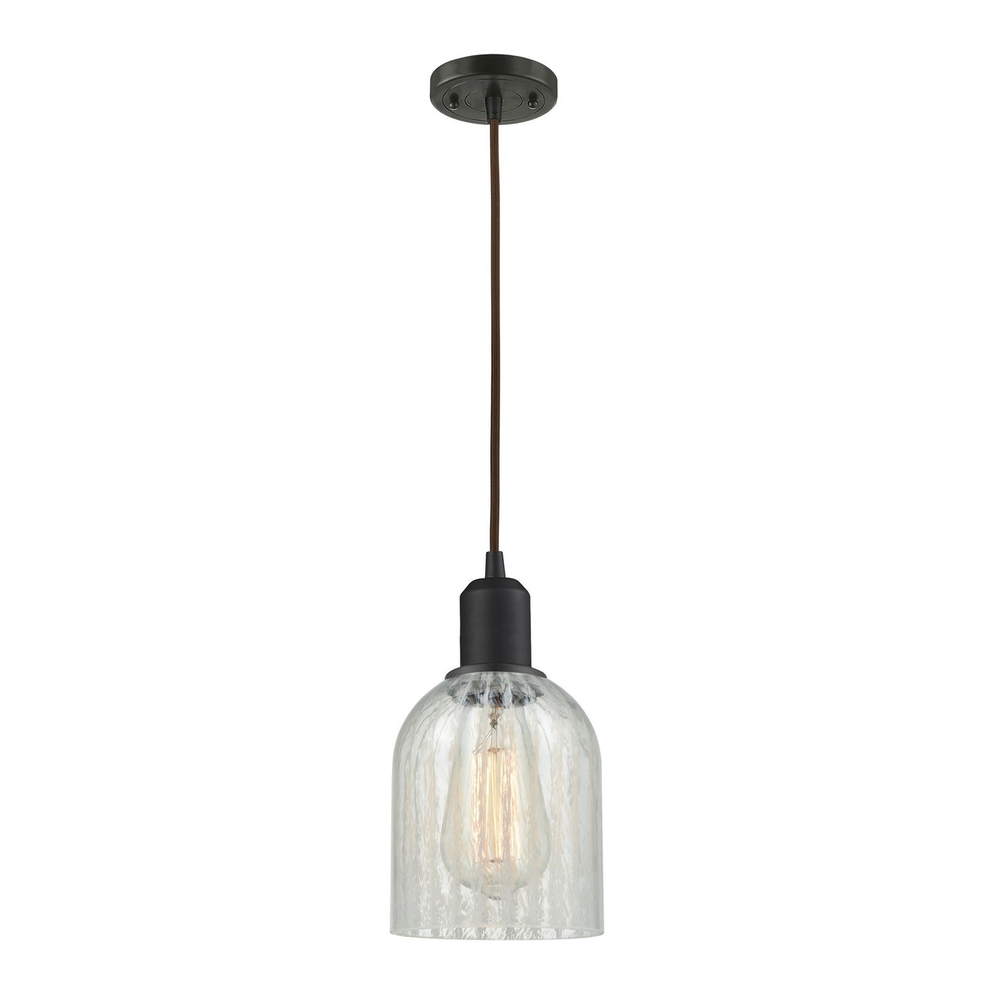 Innovations Caledonia 5in 1-Light Mini Pendant | Industrial Oil Rubbed Bronze Steel and Mouchette Glass | Kitchen Island & Dining | Model 900-1P-OB-G2511