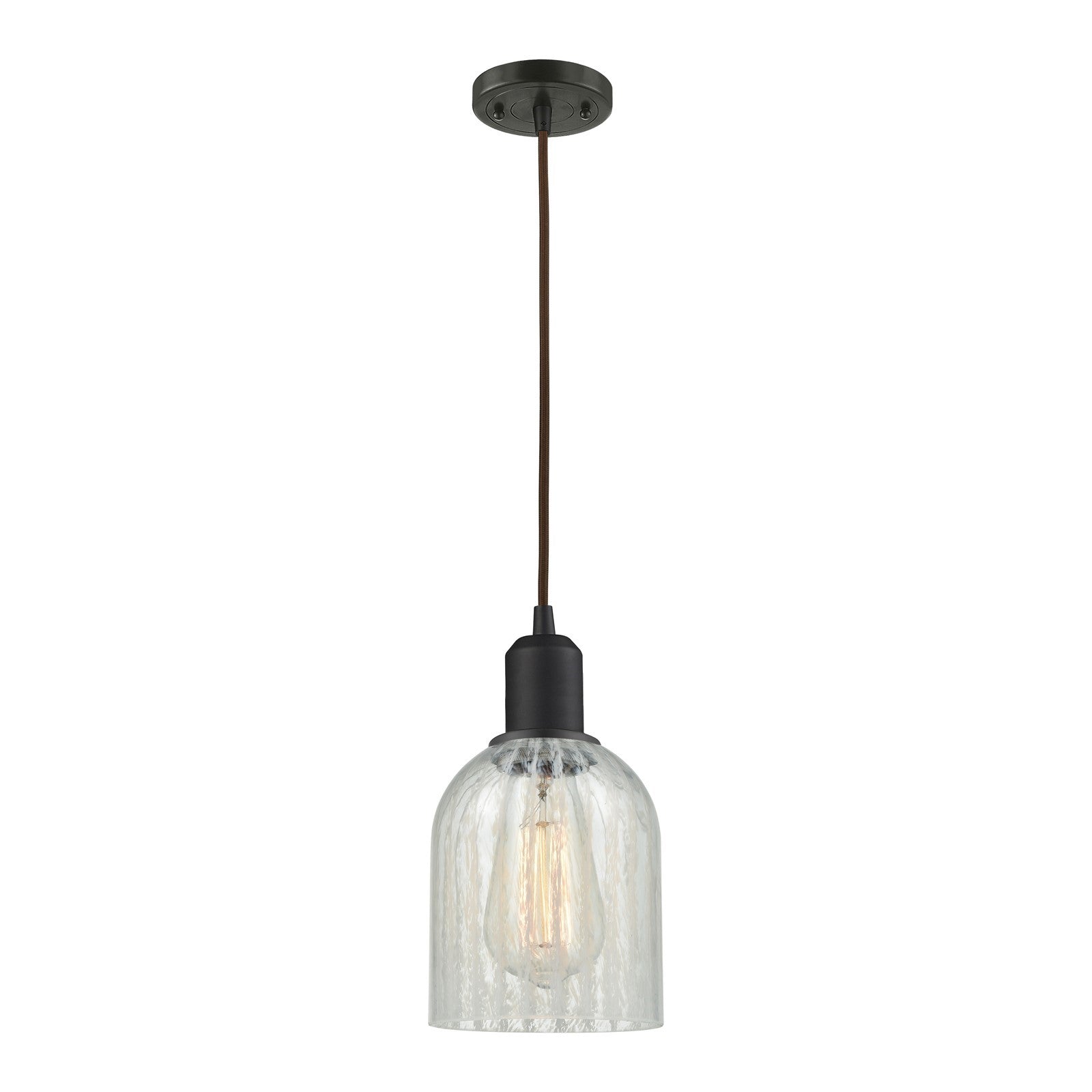 Innovations Caledonia 5in 1-Light Mini Pendant | Industrial Oil Rubbed Bronze Steel and Mouchette Glass | Kitchen Island & Dining | Model 900-1P-OB-G2511