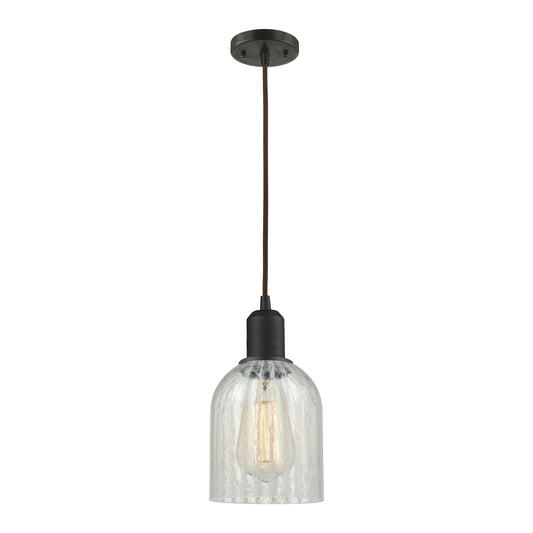 Innovations Caledonia 5in 1-Light Mini Pendant | Industrial Oil Rubbed Bronze Steel and Mouchette Glass | Kitchen Island & Dining | Model 900-1P-OB-G2511
