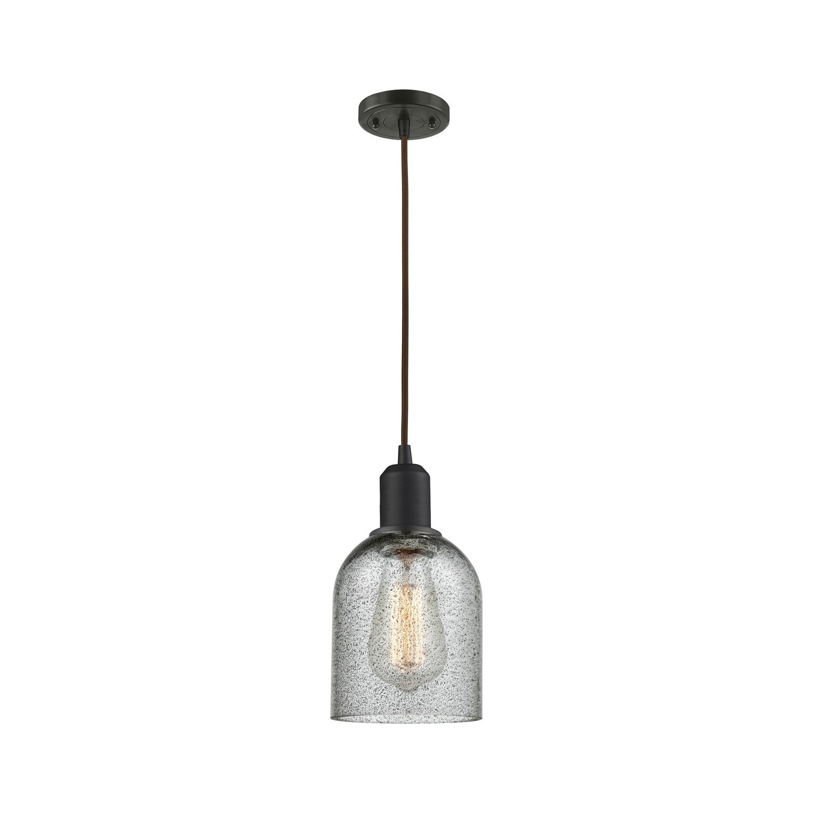 Innovations Caledonia 5in 1-Light Mini Pendant | Industrial Oil Rubbed Bronze Steel and Charcoal Glass | Kitchen Island | 5 x 9 in | Model 900-1P-OB-G257
