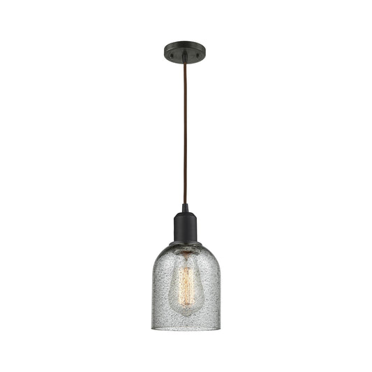 Innovations Caledonia 5in 1-Light Mini Pendant | Industrial Oil Rubbed Bronze Steel and Charcoal Glass | Kitchen Island | 5 x 9 in | Model 900-1P-OB-G257