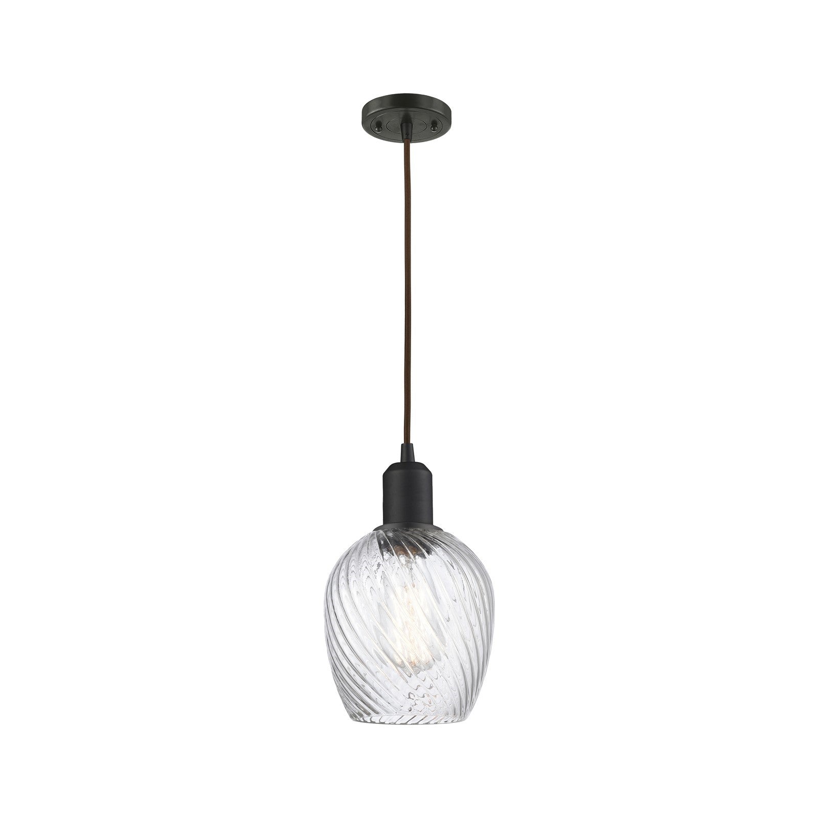 Innovations Salina 6in 1-Light Mini Pendant | Industrial Oil Rubbed Bronze Steel and Clear Spiral Fluted Glass | Kitchen Island & | Model 900-1P-OB-G292