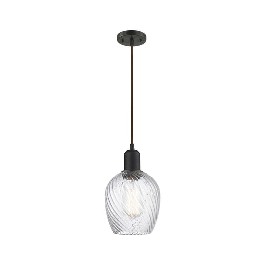 Innovations Salina 6in 1-Light Mini Pendant | Industrial Oil Rubbed Bronze Steel and Clear Spiral Fluted Glass | Kitchen Island & | Model 900-1P-OB-G292