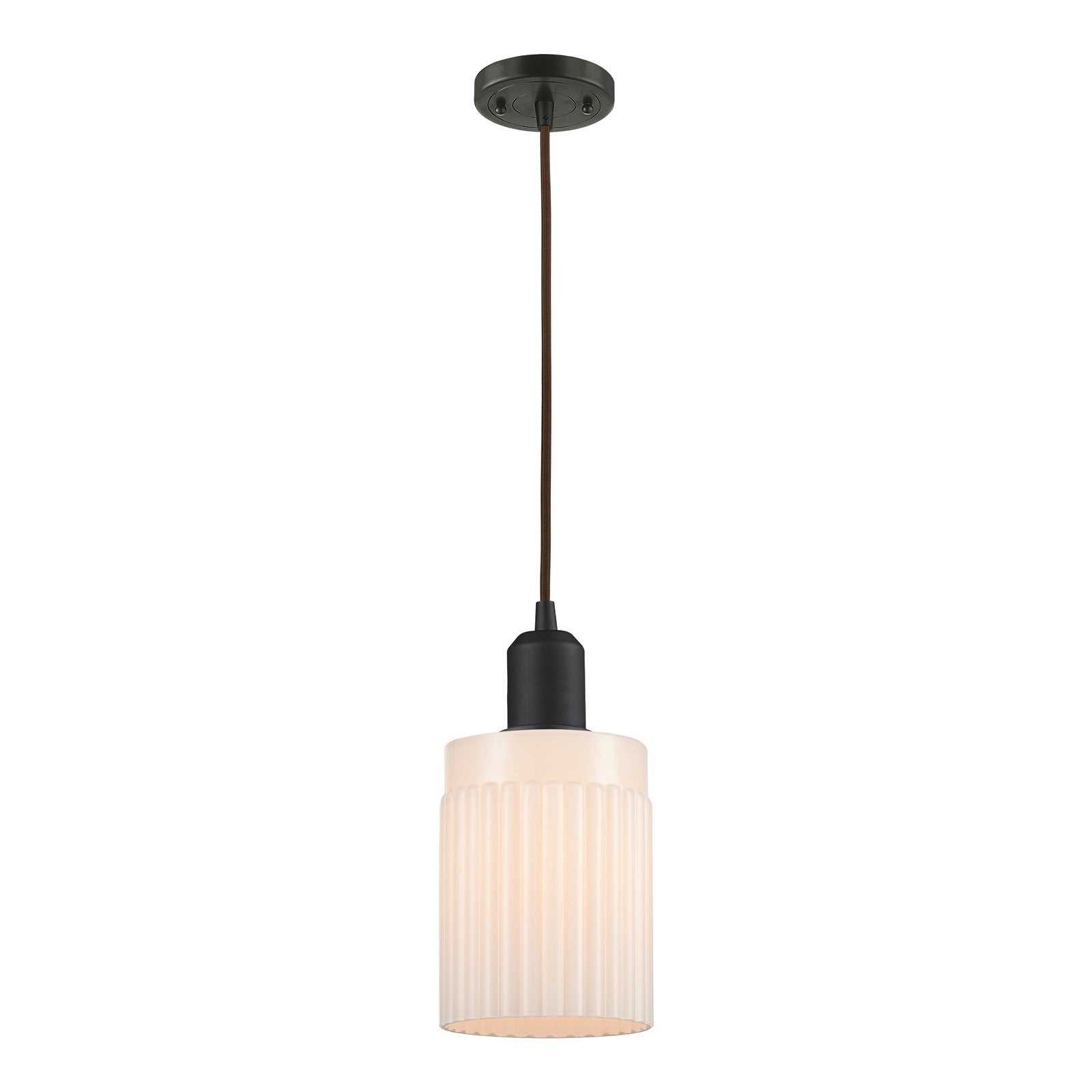 Innovations Hadley 1-Light 4.5in Mini Pendant | Industrial Oil Rubbed Bronze Steel and Matte White Ribbed Glass | Kitchen Island & | Model 900-1P-OB-G341