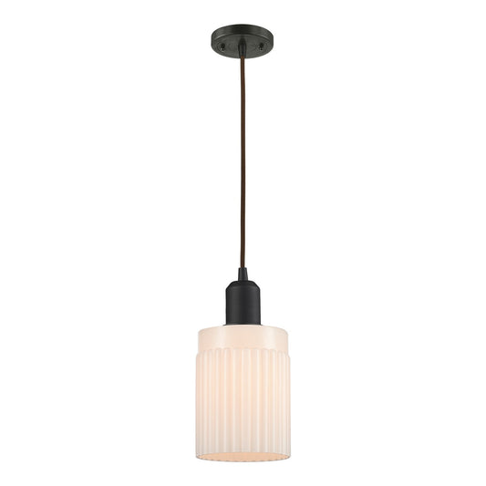 Innovations Hadley 1-Light 4.5in Mini Pendant | Industrial Oil Rubbed Bronze Steel and Matte White Ribbed Glass | Kitchen Island & | Model 900-1P-OB-G341