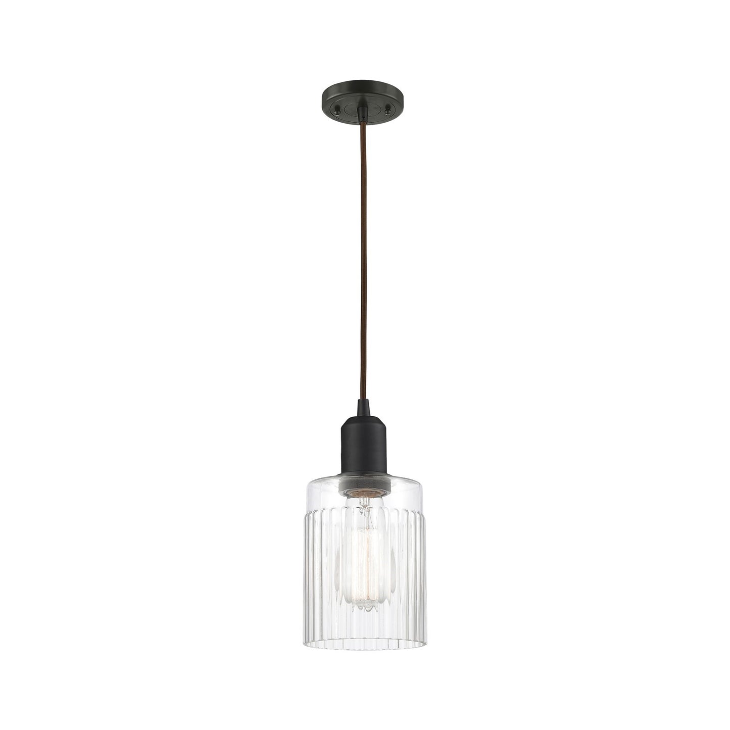 Innovations Hadley 4.5in 1-Light Mini Pendant | Industrial Oil Rubbed Bronze Steel and Clear Ribbed Glass | Kitchen Island & Dining | Model 900-1P-OB-G342