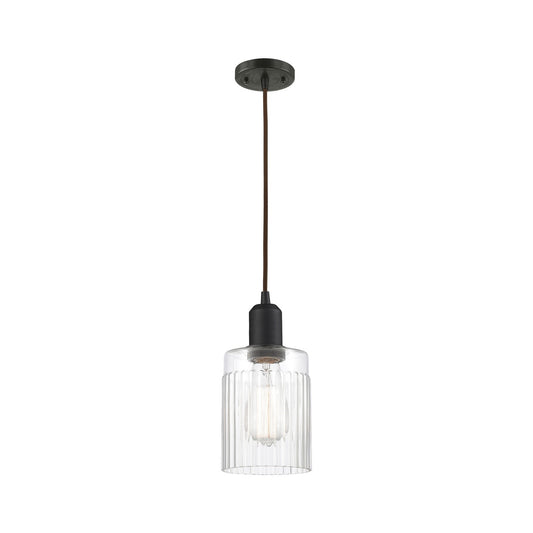 Innovations Hadley 4.5in 1-Light Mini Pendant | Industrial Oil Rubbed Bronze Steel and Clear Ribbed Glass | Kitchen Island & Dining | Model 900-1P-OB-G342