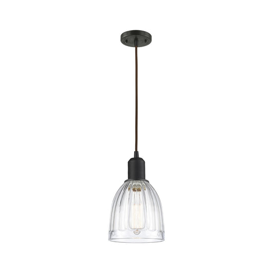 Innovations Brookfield 6in 1-Light Mini Pendant | Industrial Oil Rubbed Bronze and Clear Ribbed Glass | Kitchen Island | Model 900-1P-OB-G442