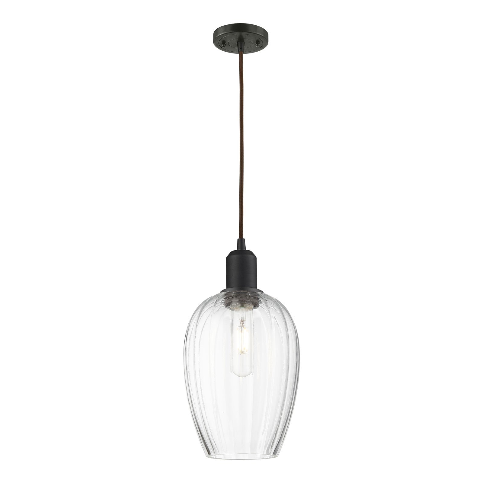 Innovations Preston Flute 6.25in 1-Light Mini Pendant | Industrial Oil Rubbed Bronze Steel and Clear Glass | Kitchen Island & | Model 900-1P-OB-G457-6CL