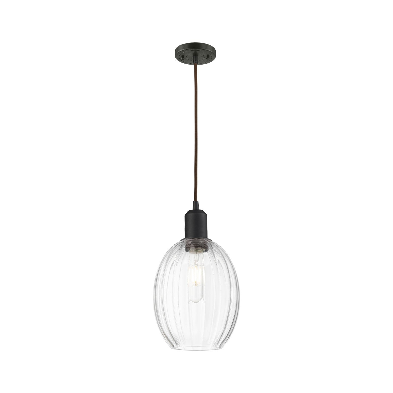 Innovations Preston Bulb 6.25in 1-Light Mini Pendant | Industrial Oil Rubbed Bronze Steel and Clear Glass | Kitchen Island & | Model 900-1P-OB-G459-6CL