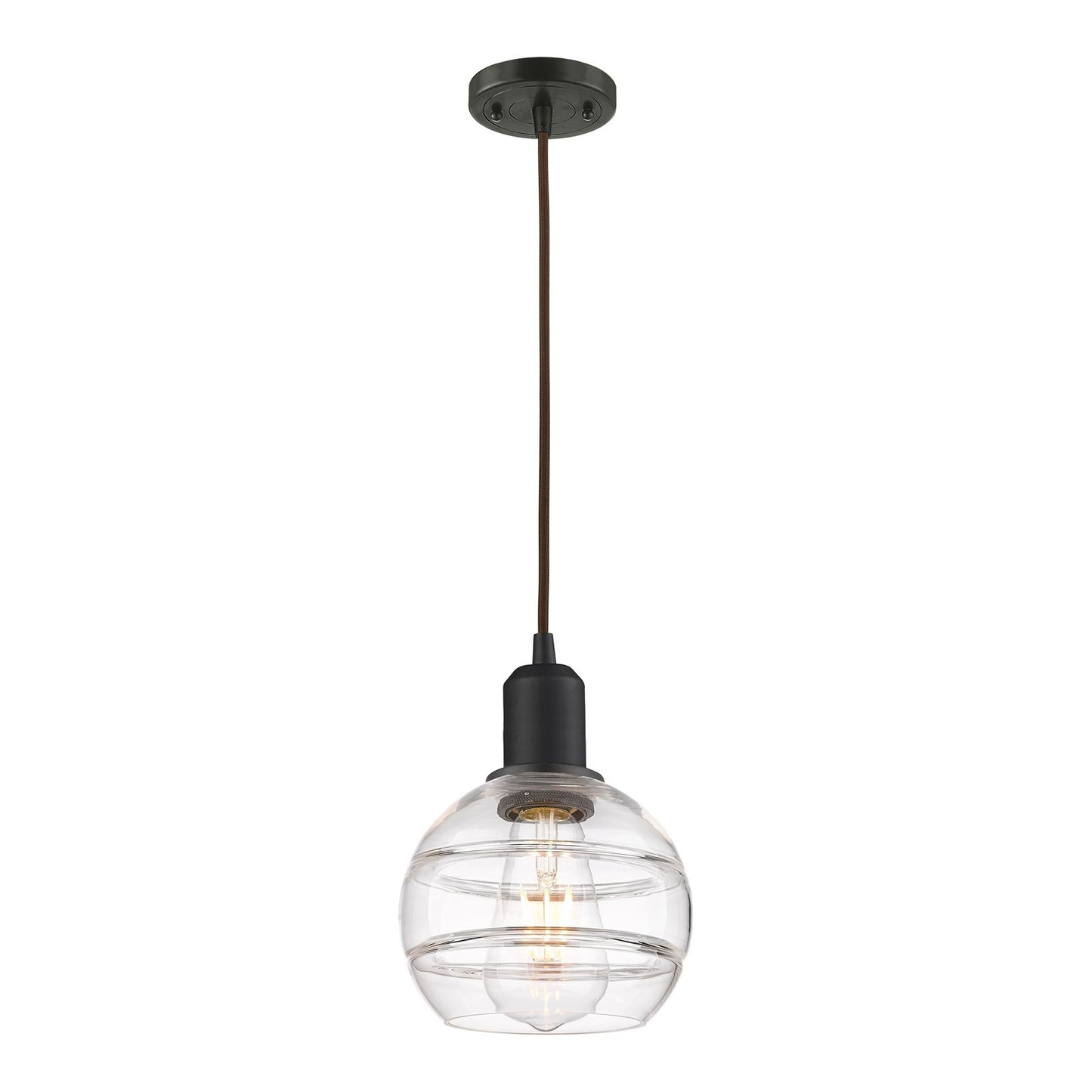 Innovations Rochester 6in 1-Light Mini Pendant | Industrial Oil Rubbed Bronze Steel and Clear Glass | Kitchen Island & Dining | Model 900-1P-OB-G556-6CL