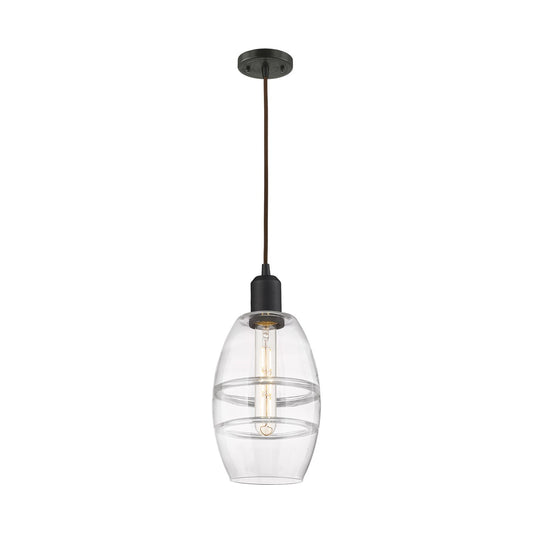 Innovations Vaz 6in 1-Light Mini Pendant | Industrial Oil Rubbed Bronze Steel and Clear Glass | Kitchen Island & Dining Room | Model 900-1P-OB-G557-6CL