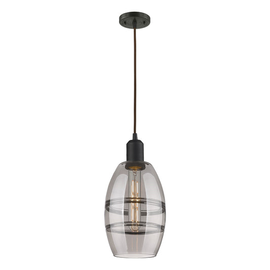 Innovations Vaz 6in 1-Light Mini Pendant | Industrial Oil Rubbed Bronze Steel and Light Smoke Glass | Kitchen Island & Dining | Model 900-1P-OB-G557-6SM